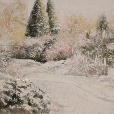 paesaggio con neve acrilico su tela